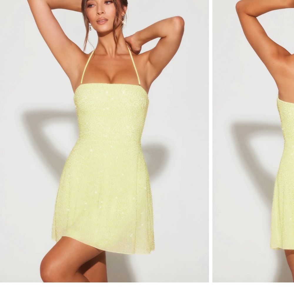 Oh Polly SALERNO Embellished A-Line Mini Dress in Lime Green size 6